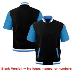 Powder Blue Black White Full-Snap Short Sleeve Varsity Jacket 7