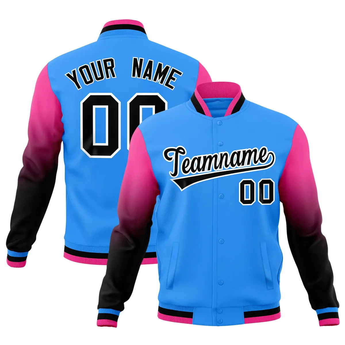 Powder Blue Black White Gradient Raglan Varsity Letterman Jacket