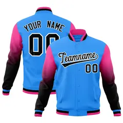Powder Blue Black White Gradient Raglan Varsity Letterman Jacket