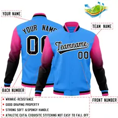 Powder Blue Black White Gradient Raglan Varsity Letterman Jacket 2