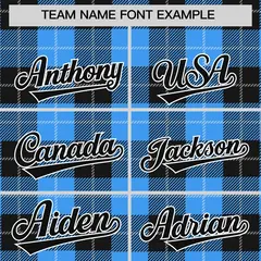 Powder Blue Black-White Plaid Varsity Letterman Jacket 3