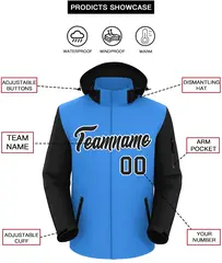 Powder Blue Black-White Raglan Sleeves Waterproof Jacket 2