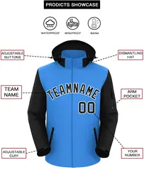 Powder Blue Black-White Raglan Sleeves Waterproof Jacket 2