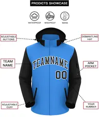 Powder Blue Black-White Raglan Sleeves Waterproof Jacket 2