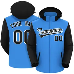 Powder Blue Black-White Raglan Sleeves Waterproof Jacket 1