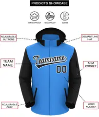 Powder Blue Black-White Raglan Sleeves Waterproof Jacket 2