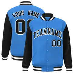 Powder Blue Black-White Raglan Varsity Full-Snap Letterman Jacket 1
