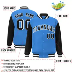 Powder Blue Black-White Raglan Varsity Full-Snap Letterman Jacket 2