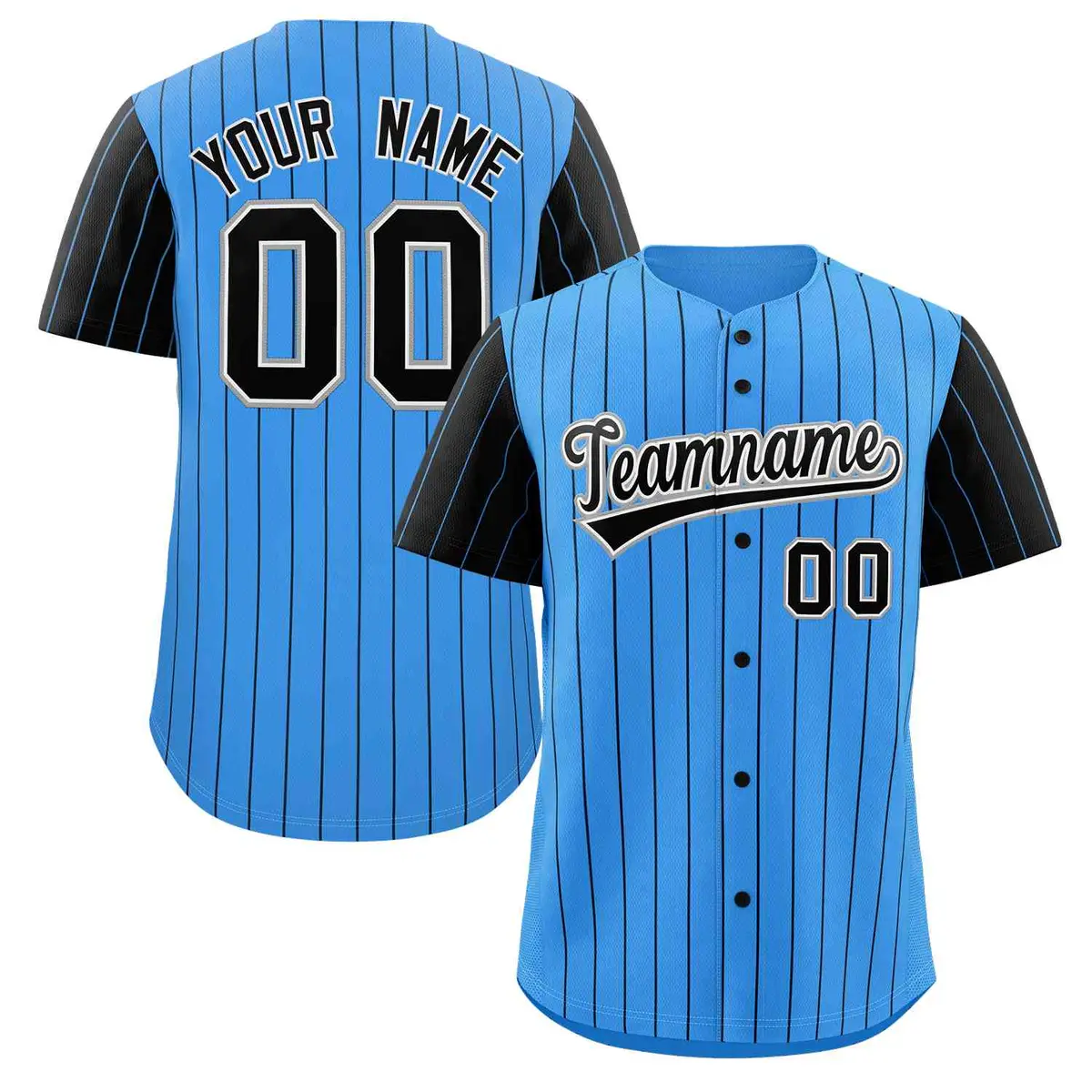 Powder Blue Black-White Stripe Raglan Baseball Jersey