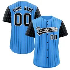 Powder Blue Black-White Stripe Raglan Baseball Jersey 1