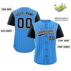 Powder Blue Black-White Stripe Raglan Baseball Jersey 2