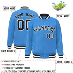 Powder Blue Black-White Varsity Full-Snap Letterman Jacket 2