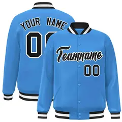 Powder Blue Black-White Varsity Full-Snap Letterman Jacket 1