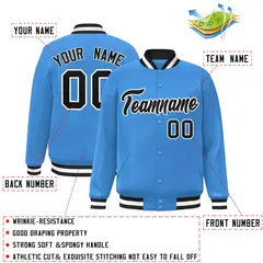 Powder Blue Black-White Varsity Full-Snap Letterman Jacket 2