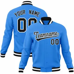 Powder Blue Black-White Varsity Full-Snap Letterman Jacket 1