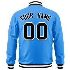 Powder Blue Black-White Varsity Full-Zip Letterman Bomber Jacket 4