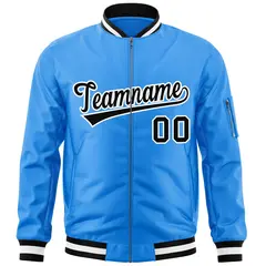 Powder Blue Black-White Varsity Full-Zip Letterman Bomber Jacket 3
