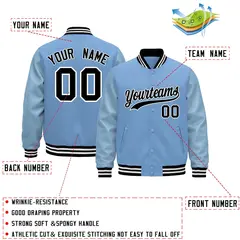 Powder Blue Black White Varsity Jacket with Faux Leather Sleeves 2
