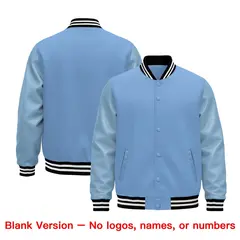 Powder Blue Black White Varsity Jacket with Faux Leather Sleeves 6