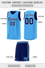 Powder Blue Blue Chest Slash Pattern Basketball Jersey 2