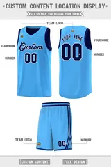Powder Blue Blue Chest Slash Pattern Basketball Jersey 2