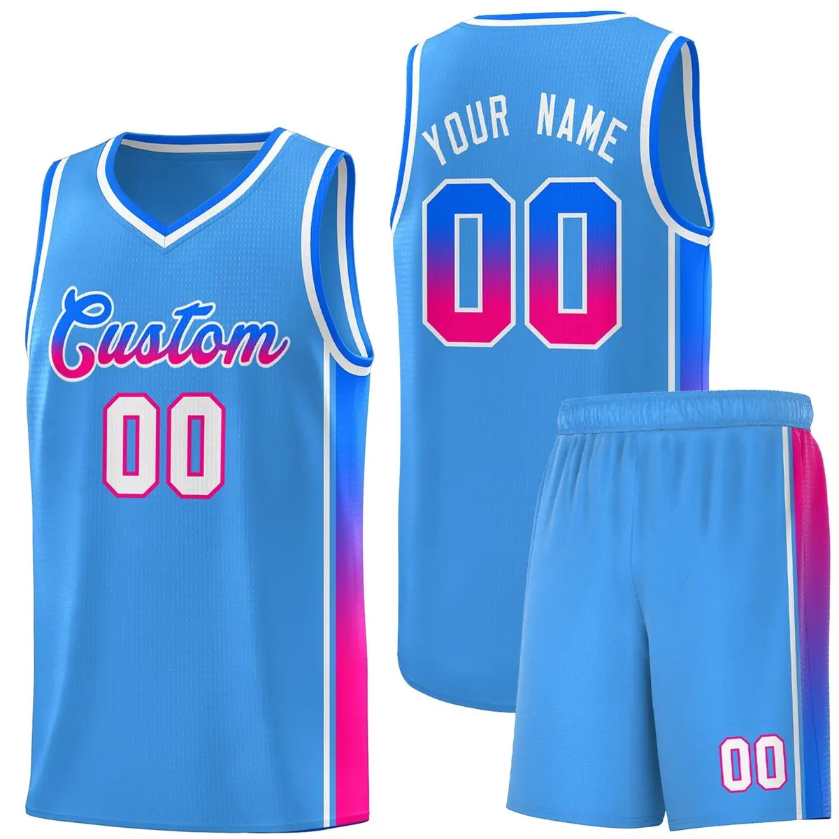 Powder Blue Blue-Pink Gradient Basketball Jersey