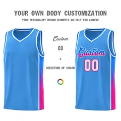 Powder Blue Blue-Pink Gradient Basketball Jersey 3