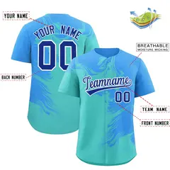 Powder Blue Bright Green Ink Pattern Baseball Jersey 2