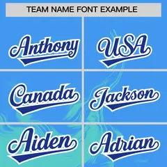 Powder Blue Bright Green Ink Pattern Baseball Jersey 3