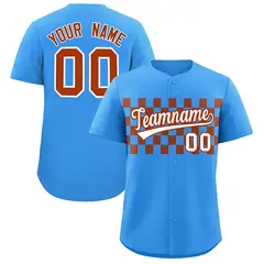 Powder Blue Brown Plaid Fashion Authentic Baseball Jersey 1