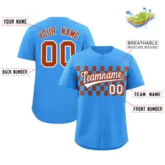 Powder Blue Brown Plaid Fashion Authentic Baseball Jersey 2