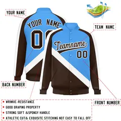 Powder Blue Brown Raglan Varsity Full-Snap Letterman Baseball Jacket 2