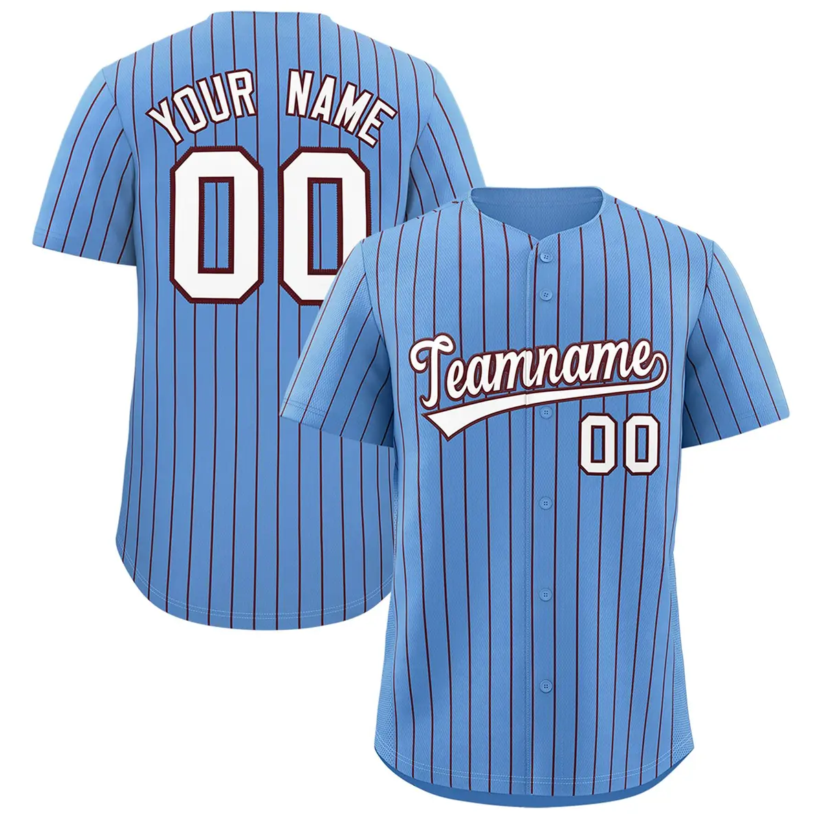 Powder Blue Burgundy Stripe Baseball Jersey