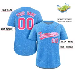 Powder Blue Cream Graffiti Line Art Baseball Jersey 2