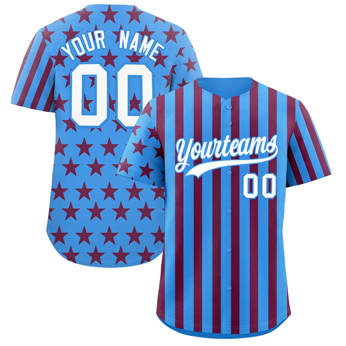 Powder Blue Crimson American Flag Graffiti Baseball Jersey