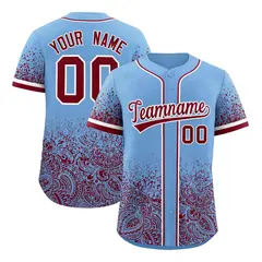 Powder Blue Crimson Floral Gradient Full Button Baseball Jersey 1