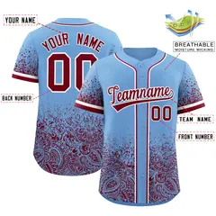 Powder Blue Crimson Floral Gradient Full Button Baseball Jersey 2