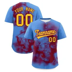 Powder Blue Crimson Gold Skeleton Graffiti Baseball Jersey 1