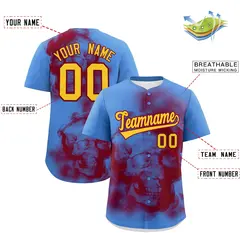 Powder Blue Crimson Gold Skeleton Graffiti Baseball Jersey 2