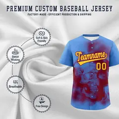 Powder Blue Crimson Gold Skeleton Graffiti Baseball Jersey 4