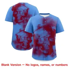 Powder Blue Crimson Gold Skeleton Graffiti Baseball Jersey 8