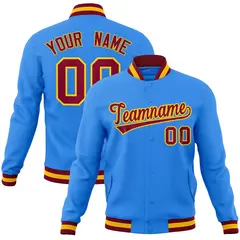 Powder Blue Crimson-Gold Varsity Full-Snap Letterman Jacket 1