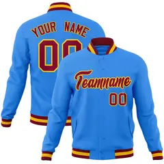 Powder Blue Crimson-Gold Varsity Full-Snap Letterman Jacket 1