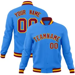 Powder Blue Crimson-Gold Varsity Full-Snap Letterman Jacket 1