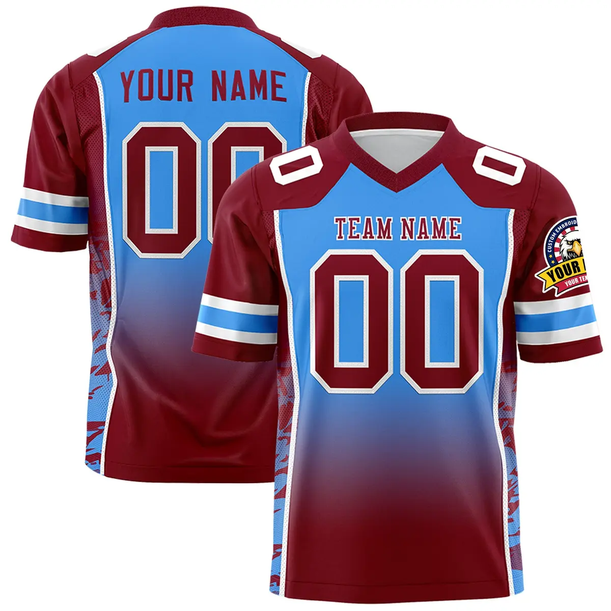 Powder Blue Crimson Gradient Side Pattern Football Jersey