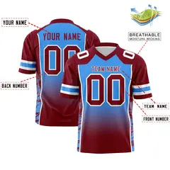 Powder Blue Crimson Gradient Side Pattern Football Jersey 2