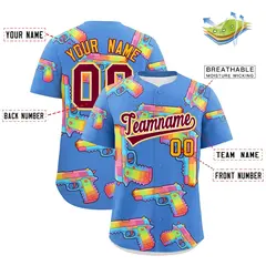 Powder Blue Crimson Graffiti Firepower Baseball Jersey 2