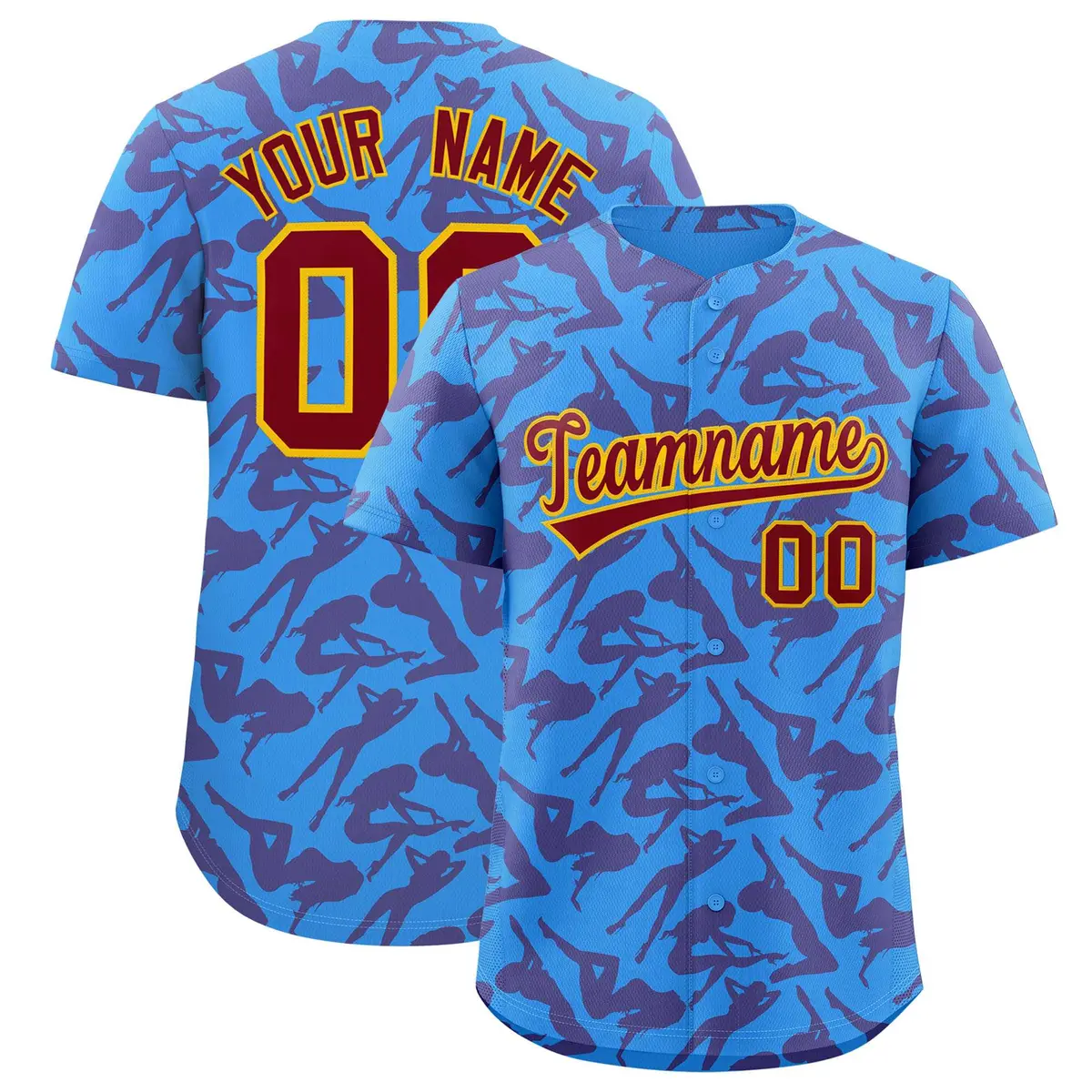 Powder Blue Crimson Graffiti Pattern Baseball Jersey