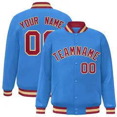Powder Blue Crimson-Khaki Varsity Full-Snap Letterman Jacket 1