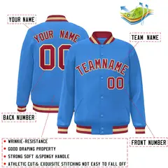 Powder Blue Crimson-Khaki Varsity Full-Snap Letterman Jacket 2